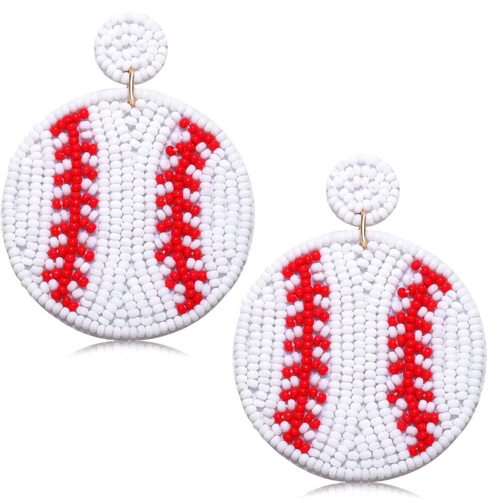 Beaded Baseball Earrings Sports Earrings for Women Handmade Bead Basketball Drop